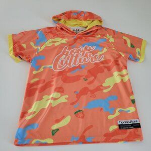 Hoop Culture Short Sleeve Hoodie Shirt Orange Camo Print Size Large EUC